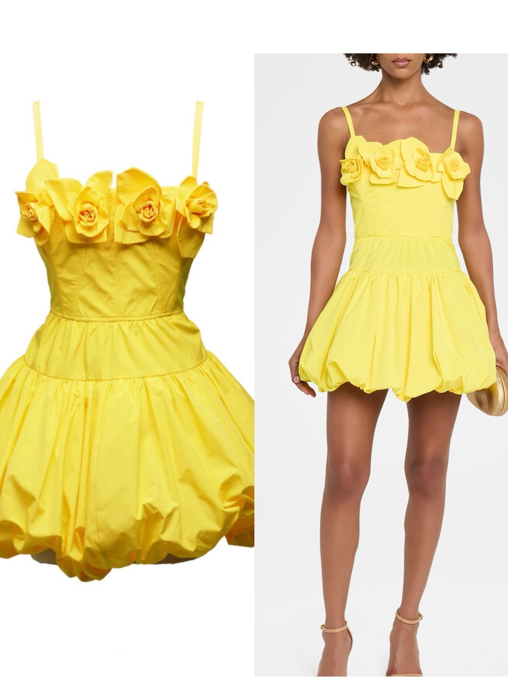 🆕 Aknvas Sunny Yellow Floral-Applique Poplin Mini Party Dress